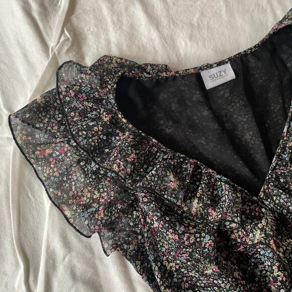 Suzy Shier Cottagecore Fairy Boho Sheer V-Neck Midi Dress - Picture 8 of 9